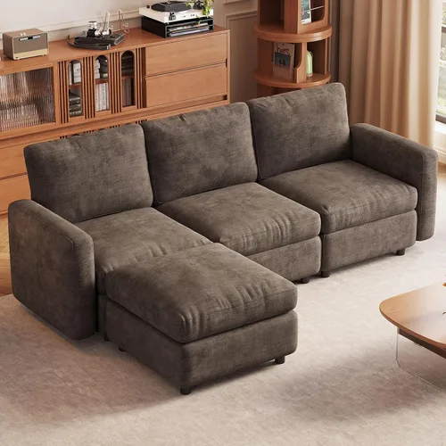 Vista 14 de Guyii Sofá Seccional de Terciopelo, Sofá Loveseat Moderno de Gran Tamaño con 2 Almohadas, Sofá Convertible de 81.88 pulgadas de Largo con Cojines