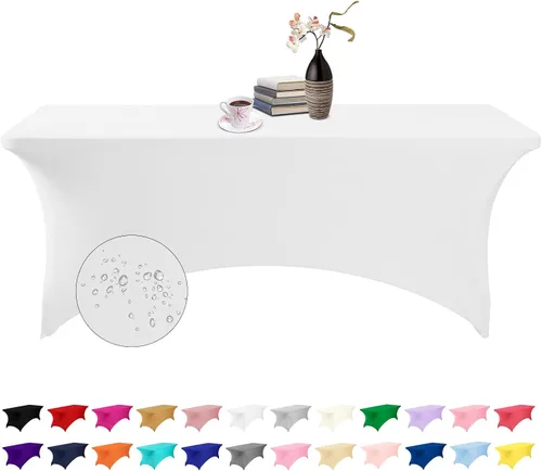 Vista 165 de Paquete de 2 fundas de mesa de elastano impermeables para mesas rectangulares, 6 pies, negras, elásticas, resistentes a manchas, para todas