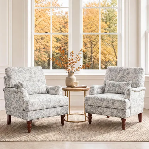 Vista 22 de Mid-Century - Silla decorativa moderna con almohada lumbar, color gris Chenille Gris Claro
