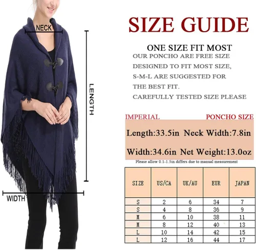 Vista 2 de Poncho suelto para mujer con elegante botón de trompeta, abrigo sin botones