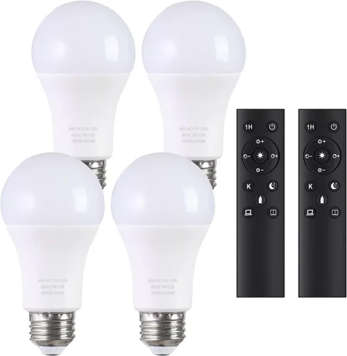 Vista 9 de Bombillas LED A19 con control remoto, 800LM 9W, bombillas LED equivalentes a 60 W, regulables continuas 3000K-6000K, base E26, CRI 80+, 2.4 GHz, más