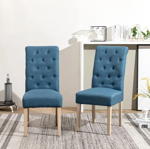 Vista 2 de Juego de 2 sillas de comedor Parsons con respaldo alto y patas de madera de goma maciza, color azul