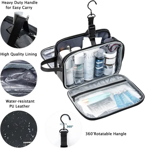 Vista 5 de BAGSPRITE Neceser para Hombres y Mujeres, Bolsa de Viaje con Gancho para Colgar, Bolsa de Cosméticos Resistente al Agua, Organizador de Kit de Negro