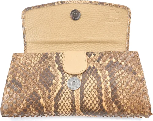 Vista 3 de Cartera de embrague triple de piel de serpiente de pitón auténtica para mujer, Beige birmano, Cartera de embrague triple Python