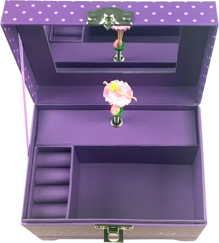 Vista 2 de Caja de música morada de bailarina con corazones