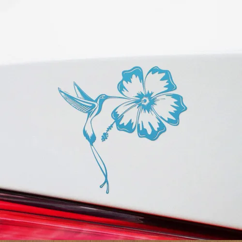 Vista 4 de Adhesivos transparentes de tatuaje de colibrí e hibisco (azul celeste) Calcomanías de vinilo impermeables prémium para teléfono portátil, accesorio