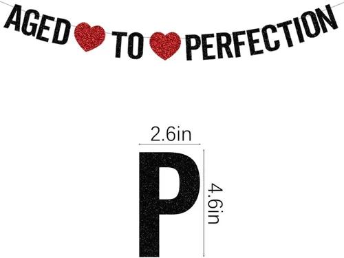 Vista 2 de PALASASA Cartel de "Envejecido a la perfección" – Decoración negra brillante para fiesta de aniversario de cumpleaños número 30, 40, 50, 60, 70, 80
