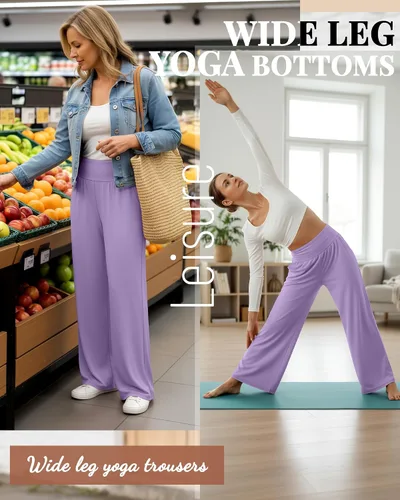 Vista 127 de Neer - Conjunto de 3 pantalones de yoga de pierna ancha para mujer - Pantalones deportivos cómodos, holgados, de cintura alta y casuales