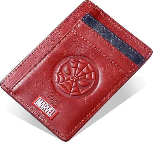 Vista 6 de NARYM Cartera de cuero genuino con personaje del Capitán América, delgada y minimalista de cuero frontal con bloqueo RFID para hombres y mujeres