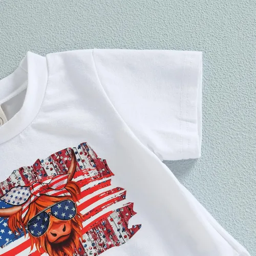 Vista 5 de 4 de Julio Bebé Niña Ropa de Verano Traje de Arco Iris Camiseta de Bebé Americano Conjunto de Pantalones Cortos