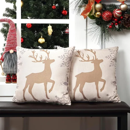 Vista 2 de CAROMIO Juego de 2 fundas de almohada navideñas de 18 x 18 pulgadas, decoración de Navidad para el hogar, interiores, para sala de estar, copos