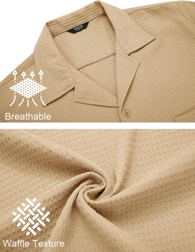 Vista 4 de COOFANDY Camisa de manga corta con botones para hombre, ajuste holgado, para playa cubana