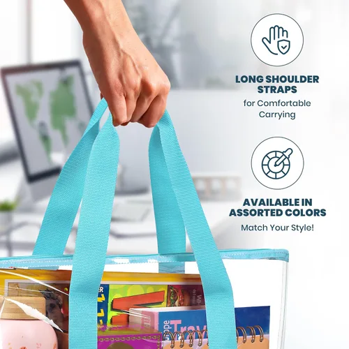 Vista 6 de Handy Laundry Bolsa transparente cierre de cremallera, correa larga para el hombro, ribete de tela. Zipper Closure, Long Shoulder Strap, Fabric