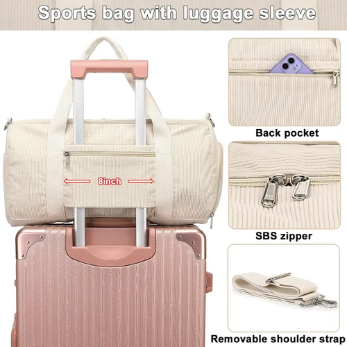 Vista 2 de Bolsa de lona para gimnasio, deportes, mujeres y niñas, bolsa de viaje de entrenamiento para fin de semana con compartimento para zapatos y bolsillo