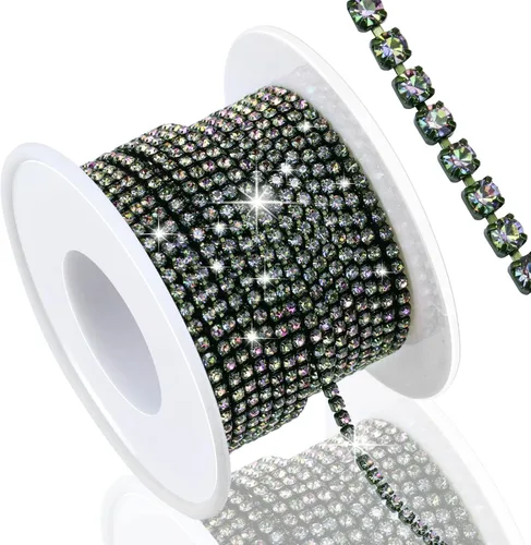 Vista 22 de Dowarm Cadena de cierre de diamantes de imitación de cristal de 10 yardas de 0.079 pulgadas para coser Crocs zapatos, ropa, vasos, cadena de Azul