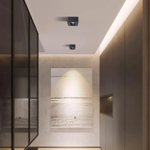 Vista 6 de Foco Reflector LED Regulable Cuadrado de Techo de Aluminio Negro Ancho 4.61 pulgadas Ultra-Delgado 2.16 pulgadas Downlight Moderno Luminaria