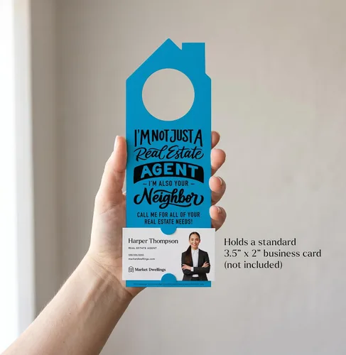 Vista 4 de Market Dwellings Perchas de puerta de bienes raíces para agentes – "I'm Not Just a Real Estate Agent, I'm Also Your Neighbor" – Perchas de puerta