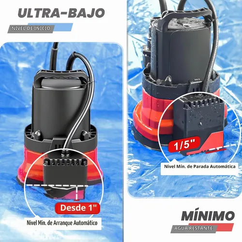 Vista 3 de MEDAS Bomba sumergible automática de 1/3 HP 2450 GPH, encendido/apagado automático con sensor inteligente, drena a 0.04 pulgadas, bomba de agua