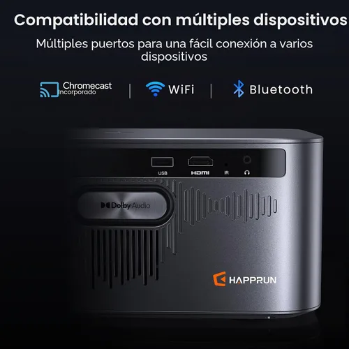 Vista 8 de HAPPRUN Proyector para exteriores de 3000 lúmenes ANSI con Google TV Negro