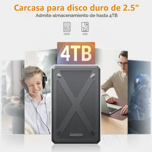 Vista 2 de iDsonix Carcasa para disco duro de 2.5 pulgadas, 6Gbps USB C 3.1 a SATA III Caja de disco duro externo sin herramientas para SSD HDD de 0.276