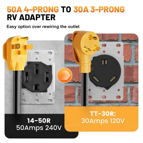 Vista 6 de MECMO Adaptador de 50 Amp a 30 Amp para RV, Conector Adaptador de Enchufe RV de NEMA 14-50P a NEMA TT-30R, Enchufe Macho de 50A a Hembra de 30A