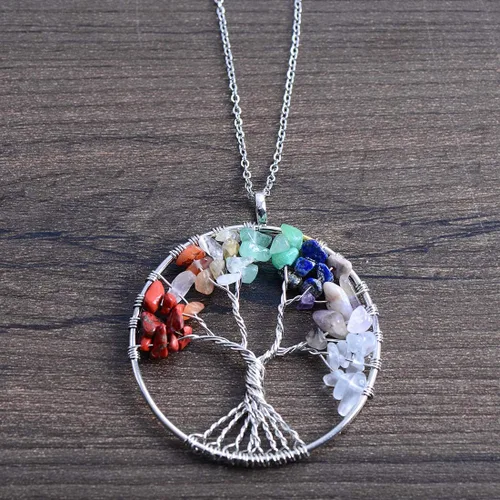 Vista 4 de YGLINE Collar de cristal curativo con piedra natural para mujer, aleación, Vida del árbol