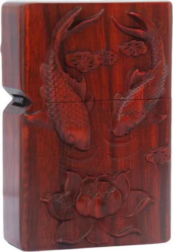 Vista 15 de Caja de carcasa de madera natural Huanghuali tallada en palisandro para módulo Zippo (oración budista)
