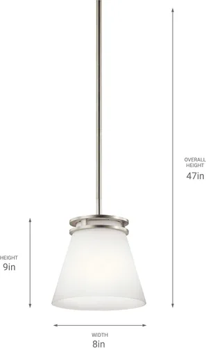 Vista 2 de Kichler Hendrik 1687NI - Mini lámpara colgante, colgante de isla de cocina de 1 luz con cristal de ópalo grabado satinado en níquel cepillado