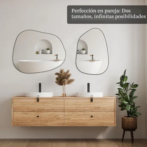 Vista 5 de PERFNIQUE Espejo de pared irregular asimétrico, espejo negro de 27 x 19 pulgadas, espejo negro para baño, dormitorio, sala de estar, entrada