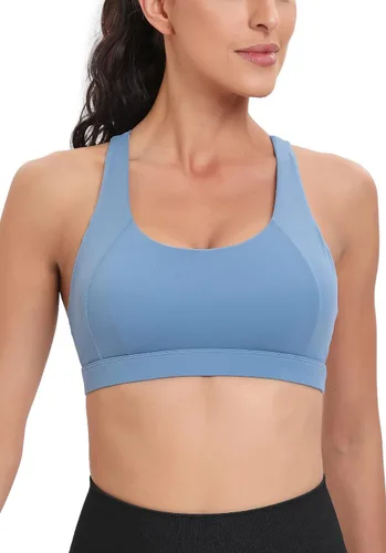 Vista 2 de RUNNING GIRL Brasier deportivo para mujer, soporte medio-alto con tirantes cruzados en la espalda con relleno, sujetadores deportivos de apoyo