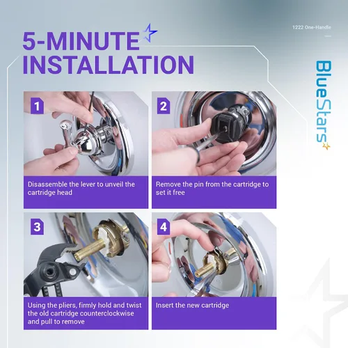 Vista 6 de BlueStarts 1222 - Cartucho de grifo de una manija de alta calidad, compatible con grifos PosiTemp de una manija Moen y ducha de bañera Moen