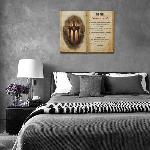 Vista 6 de Arte de Pared Cruz de los Diez Mandamientos Arte de Pared de los 10 Mandamientos Versículo Bíblico Religión Cristiana Escritura Imágenes Decoración
