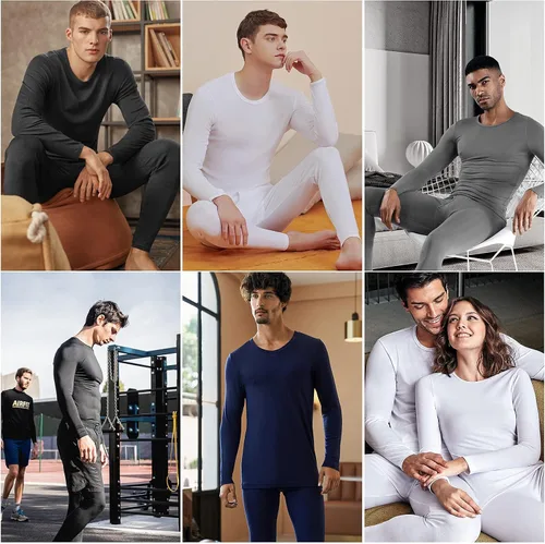 Vista 7 de WEERTI Ropa interior térmica para hombre, capa base de tela polar con forro polar