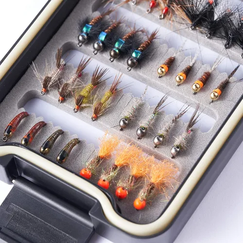 Vista 5 de BASSDASH Fly Fishing Flies Kit Fly Assortment Trout Bass Fishing with Fly Box with Dry/Wet Flies, Nymphs, Streamers, Popper