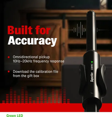 Vista 5 de Superlux ECM999U - Juego de micrófonos de medición USB, micrófono condensador Omni de campo libre para análisis acústico de habitación, prueba