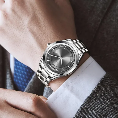 Vista 2 de Taxau Watch for Men, Waterproof Date Dress Large Face Classic Men's Wrist Watch, Minimalist Stainless Steel Analog Quartz Men's Silver Watch