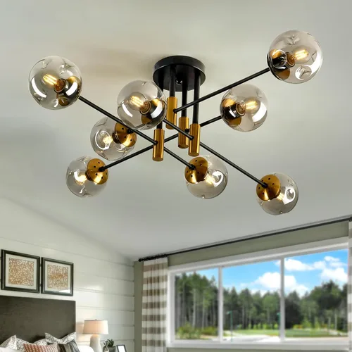 Vista 14 de Lámpara de techo de 1 bombilla de techo con forma de globo de cristal, moderna y semiempotrada de color negro para pasillo, porche, escalera