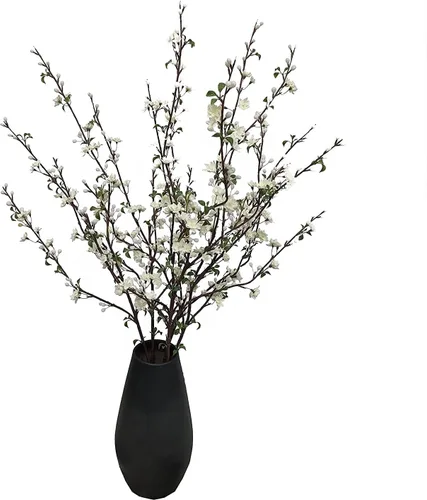 Vista 8 de ATFL Flores artificiales de ciruelo, 6 piezas de flores de cerezo rosa claro, ramas falsas para jarrón, tallos de flor de cerezo sintético
