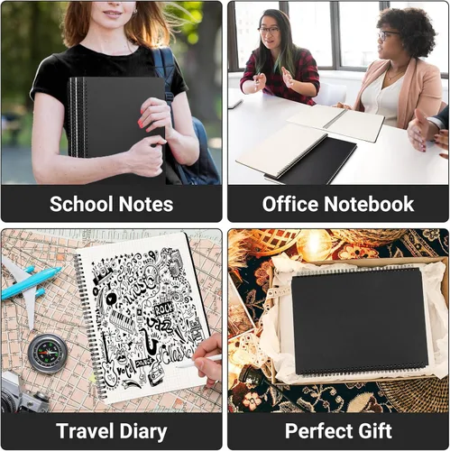 Vista 6 de EUSOAR Cuaderno de cuadrícula en espiral, 3 paquetes A4 de 11 pulgadas x 8-1/2 pulgadas, tapa dura, diario negro, 120 páginas/60 hojas de papel