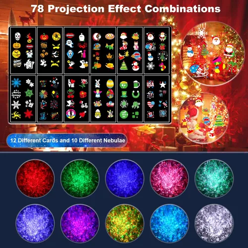 Vista 3 de Luces de Proyector de Navidad de 8 Patrones al Aire Libre 2-en-1, Luces de Proyector de Vacaciones al Aire Libre 26 Efectos