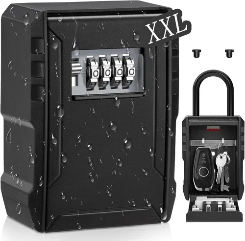 Vista 9 de BKNOOU Caja grande de bloqueo de llave para montaje en pared exterior para llaves al aire libre, impermeable, combinación de 4 dígitos, caja