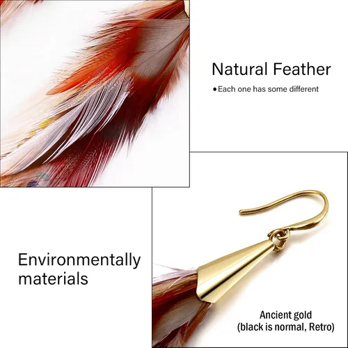 Vista 6 de Badu - Aretes de plumas para mujer, diseño de borla larga, joyería bohemia, accesorios de boda