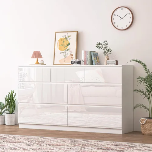 Vista 10 de Cómoda de 12 cajones con estación de carga, cómoda grande moderna con 12 cajones sin asas, cómoda de almacenamiento de madera para dormitorio, sala