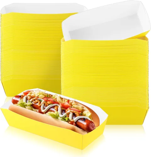Vista 7 de Yeaqee 100 bandejas de papel de 7 pulgadas desechables para perros calientes, alimentos, nachos, botes para perros calientes, platos de comida Negro