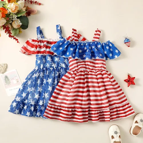 Vista 8 de Sanpersonlin Vestido de verano para niñas pequeñas, vestido de bandera americana, 4 de julio, estrellas y rayas, vestidos de princesa de gasa