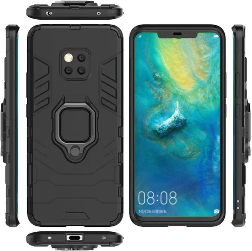 Vista 4 de Compatible con Huawei Mate20 Pro, funda de metal con anillo de agarre a prueba de golpes (funciona con soporte magnético para automóvil), funda Negro