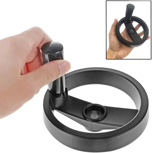 Vista 5 de heyous Rueda de mano plegable con mango giratorio plegable para fresadora, color negro