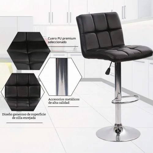 Vista 4 de Dkeli Juego de 2 taburetes de bar giratorios de altura ajustable con respaldo de piel sintética duradera, silla de comedor moderna y alta para sala