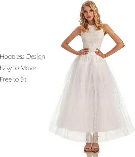 Vista 5 de AWSALE Hoopless Enagua Crinoline Slip Underskirt para vestido de novia WPT109, Blanco