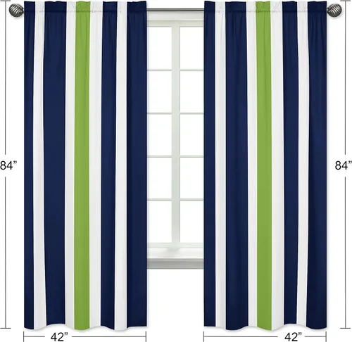 Vista 5 de Sweet Jojo Designs Paneles de tratamiento de ventanas azul marino, verde lima y blanco para colección de rayas, juego de 2